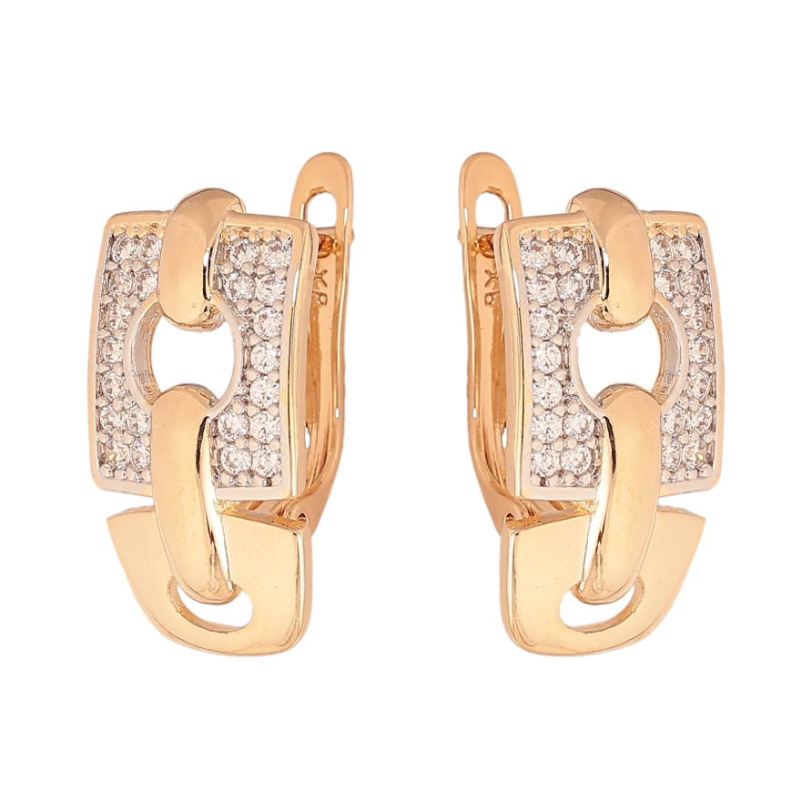 Сережки Xuping колір позолота 18K + родій англійський замок візерунок з кристалами фото №1 Сережки Xuping колір позолота 18K + родій англійський замок візерунок з кристалами фото №1