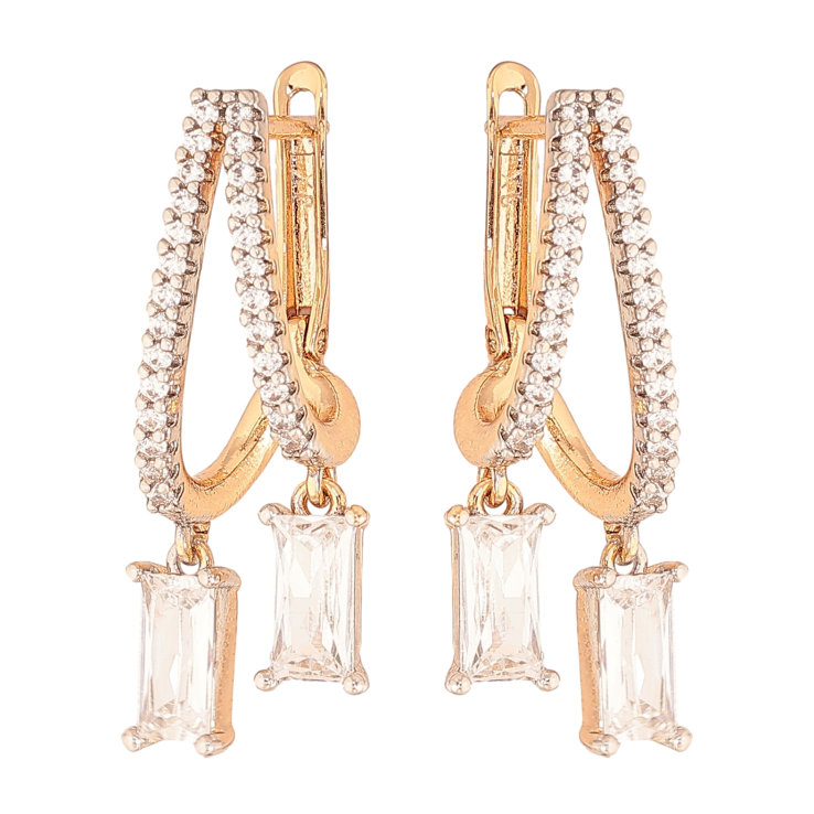 Сережки Xuping колір позолота 18K + родій англійський замок підвіски з кристалами фото №9