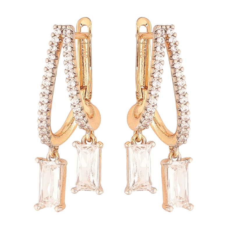 Сережки Xuping колір позолота 18K + родій англійський замок підвіски з кристалами фото №1