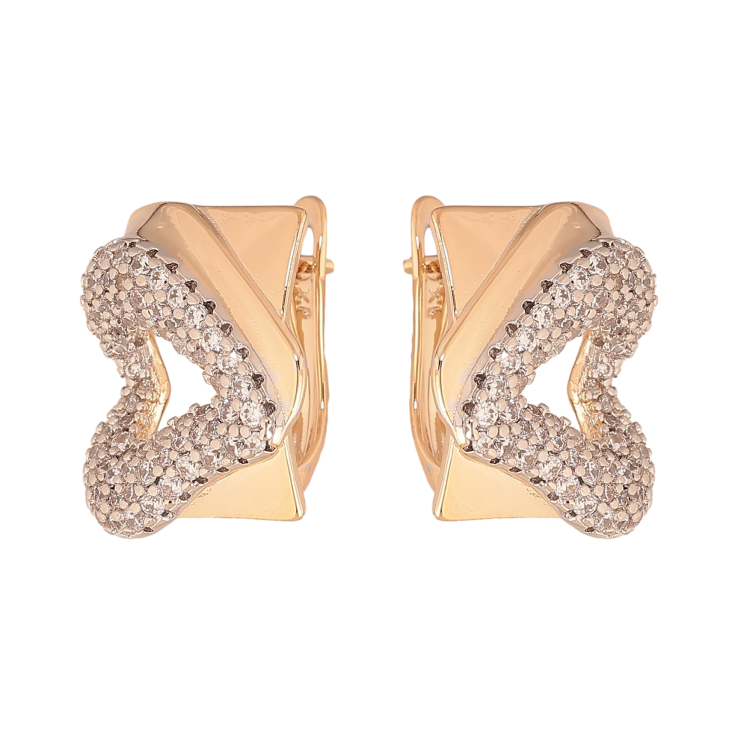 Сережки Xuping колір позолота 18K + родій англійський замок серця з інкрустацією кристалами фото №7