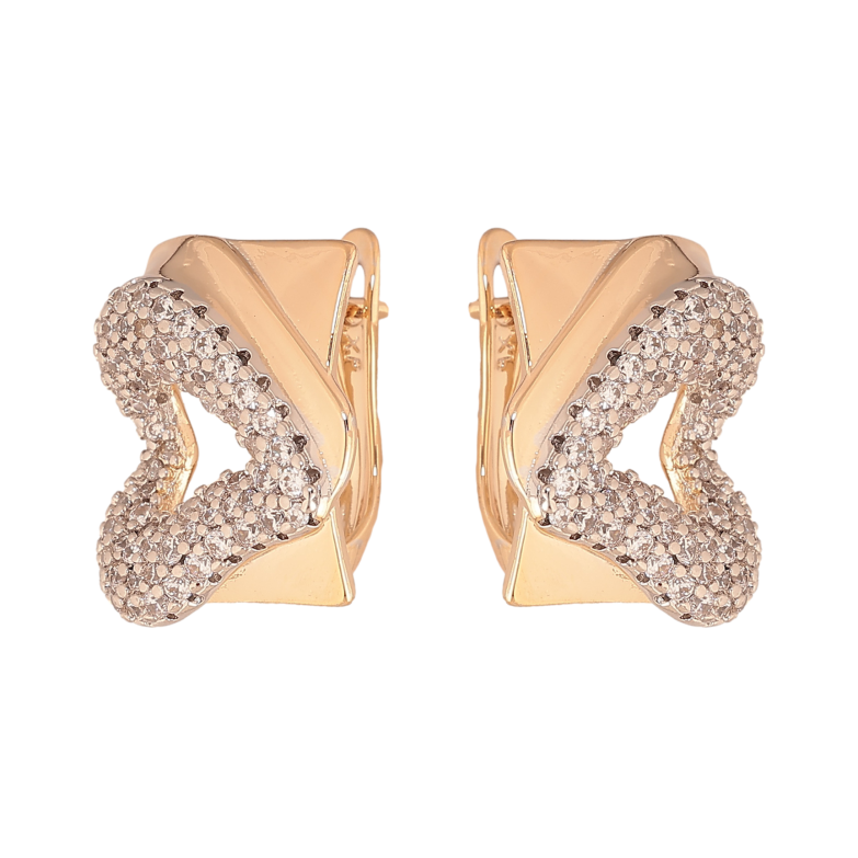 Серьги Xuping цвет позолота 18K + родий английский замок сердечки с инкрустацией кристаллами фото №1