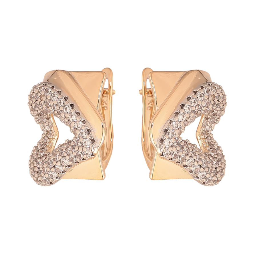 Сережки Xuping колір позолота 18K + родій англійський замок серця з інкрустацією кристалами фото №1 Сережки Xuping колір позолота 18K + родій англійський замок серця з інкрустацією кристалами фото №1