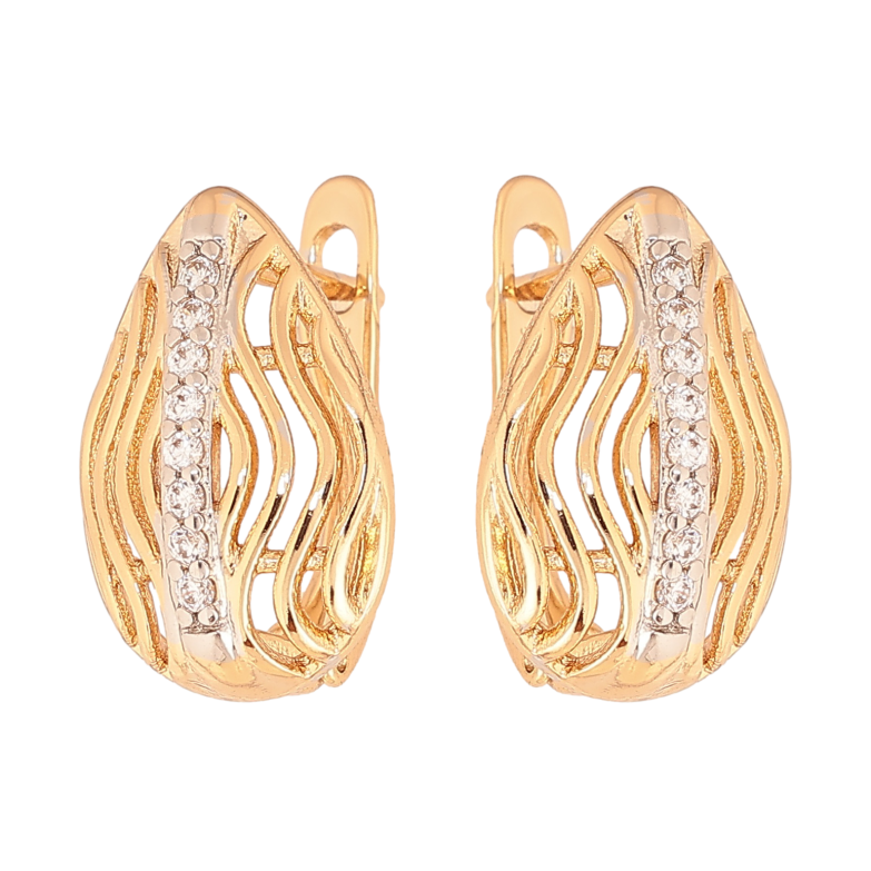 Сережки Xuping колір позолота 18K + родій англійський замок візерунок з кристалами фото №1