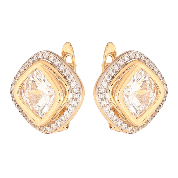 Сережки Xuping колір позолота 18K + родій англійський замок візерунок з кристалами фото №16