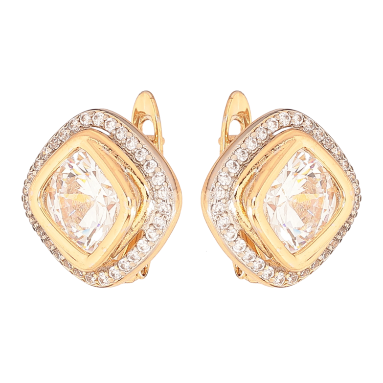 Серьги Xuping цвет позолота 18K + родий английский замок узор с кристаллами фото №1