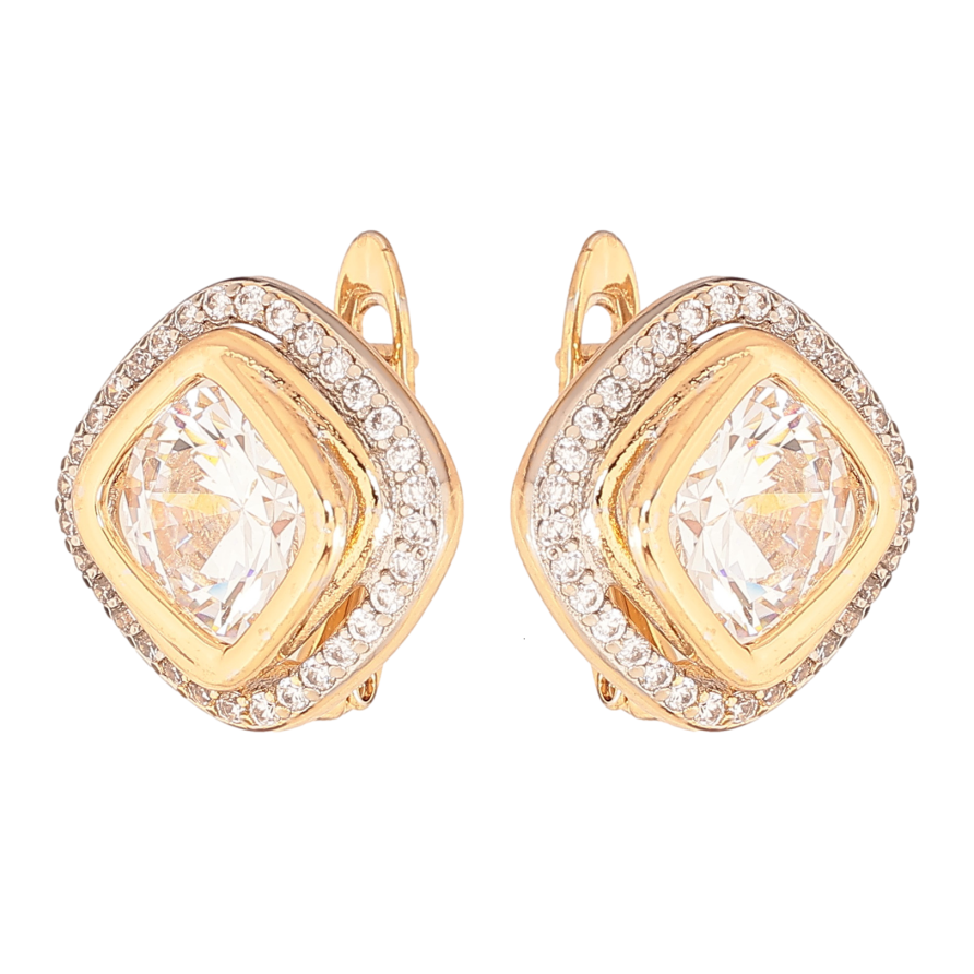 Серьги Xuping цвет позолота 18K + родий английский замок узор с кристаллами фото №1 Серьги Xuping цвет позолота 18K + родий английский замок узор с кристаллами фото №1