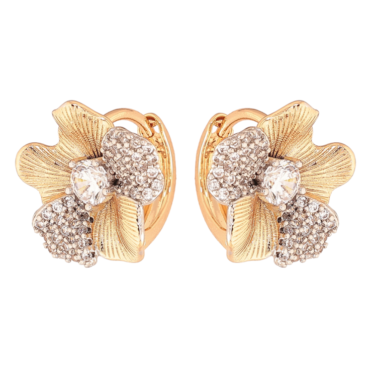 Сережки Xuping колір позолота 18K + родій колечка квіточки з інкрустацією кристалами фото №13