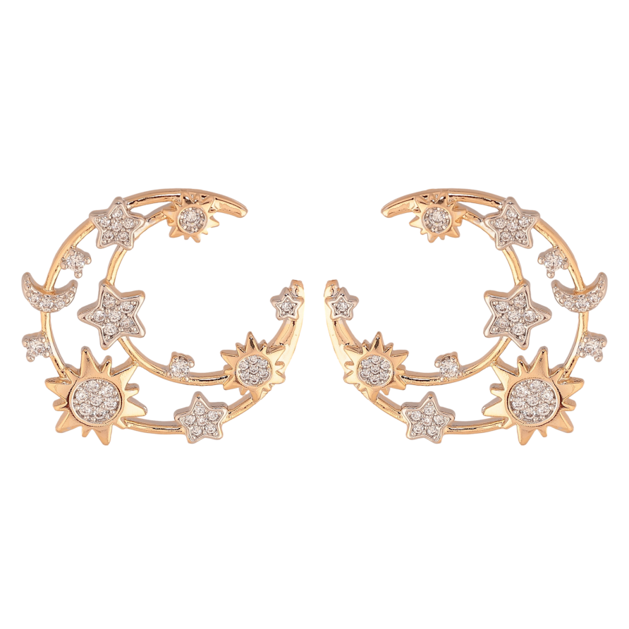 Сережки Xuping колір позолота 18K + родій пусети візерунок з інкрустацією кристалами фото №1