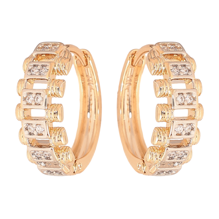 Сережки Xuping колір позолота 18K + родій колечка візерунок з інкрустацією кристалами фото №8