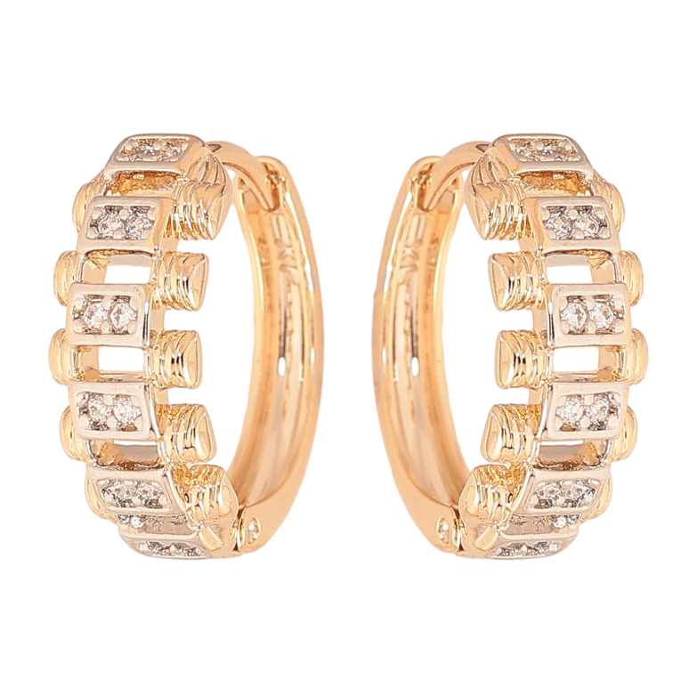 Сережки Xuping колір позолота 18K + родій колечка візерунок з інкрустацією кристалами фото №1