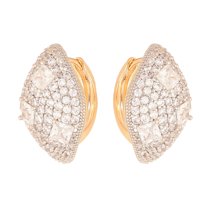 Сережки Xuping колір позолота 18K + родій колечка візерунок з інкрустацією кристалами фото №6