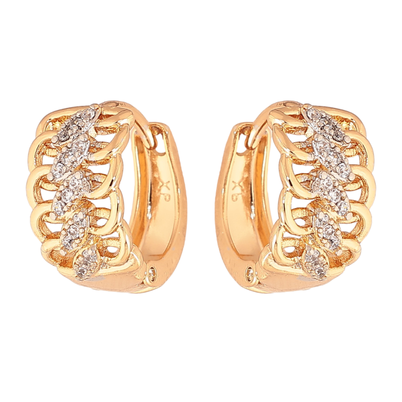 Сережки Xuping колір позолота 18K + родій колечка візерунок з кристалами фото №1