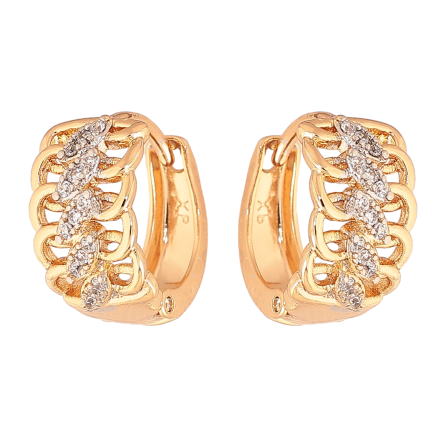 Серьги Xuping цвет позолота 18K + родий колечки узор с кристаллами фото №1