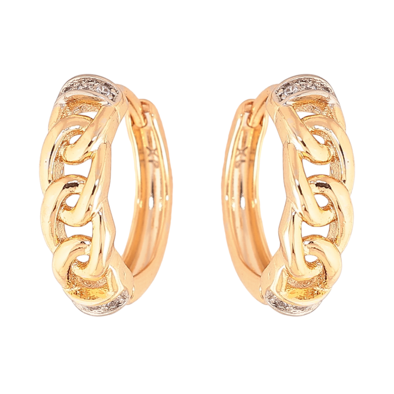 Сережки Xuping колір позолота 18K + родій колечка візерунок з кристалами фото №1 Сережки Xuping колір позолота 18K + родій колечка візерунок з кристалами фото №1