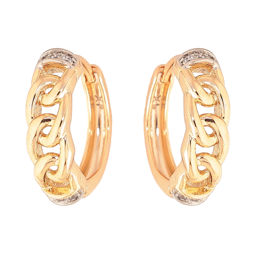 Сережки Xuping колір позолота 18K + родій колечка візерунок з кристалами фото №1 Сережки Xuping колір позолота 18K + родій колечка візерунок з кристалами фото №1