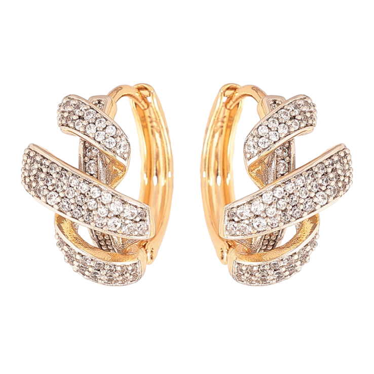 Сережки Xuping колір позолота 18K + родій колечка візерунок з інкрустацією кристалами фото №15