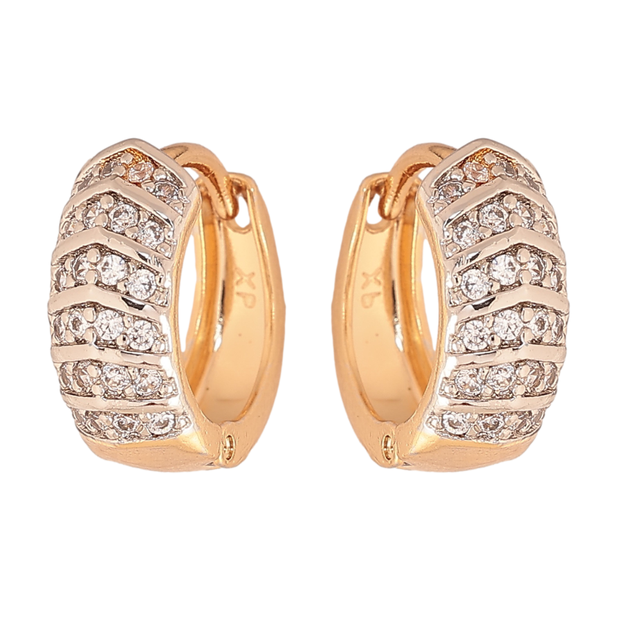 Сережки Xuping колір позолота 18K + родій колечка візерунок з інкрустацією кристалами фото №1