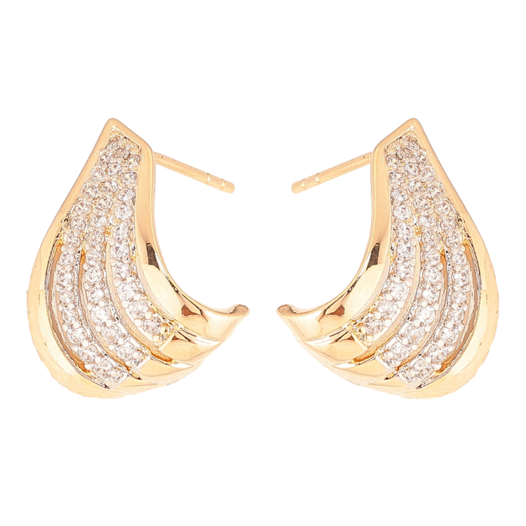 Сережки Xuping колір позолота 18K + родій пусети візерунок з інкрустацією кристалами фото №3