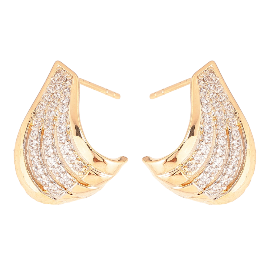 Сережки Xuping колір позолота 18K + родій пусети візерунок з інкрустацією кристалами фото №1