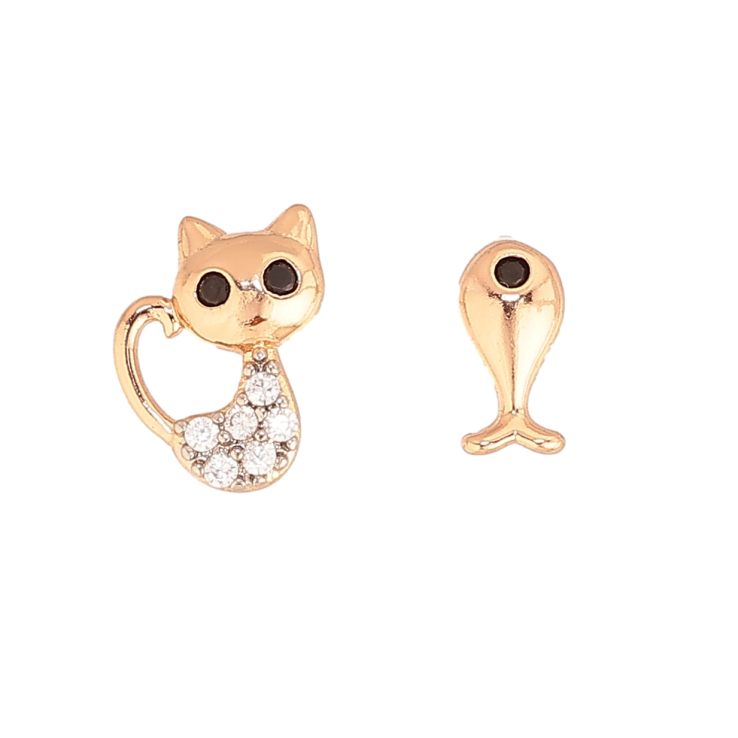 Сережки Xuping колір позолота 18K + родій пусети кошеня з рибкою фото №2