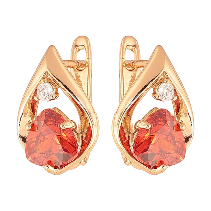 Сережки Xuping колір позолота 18K англійський замок крапельки з червоними кристалами фото №4