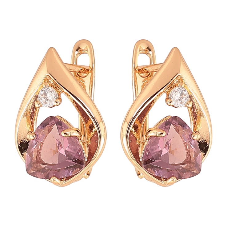 Сережки Xuping колір позолота 18K англійський замок крапельки з бузковими кристалами фото №5