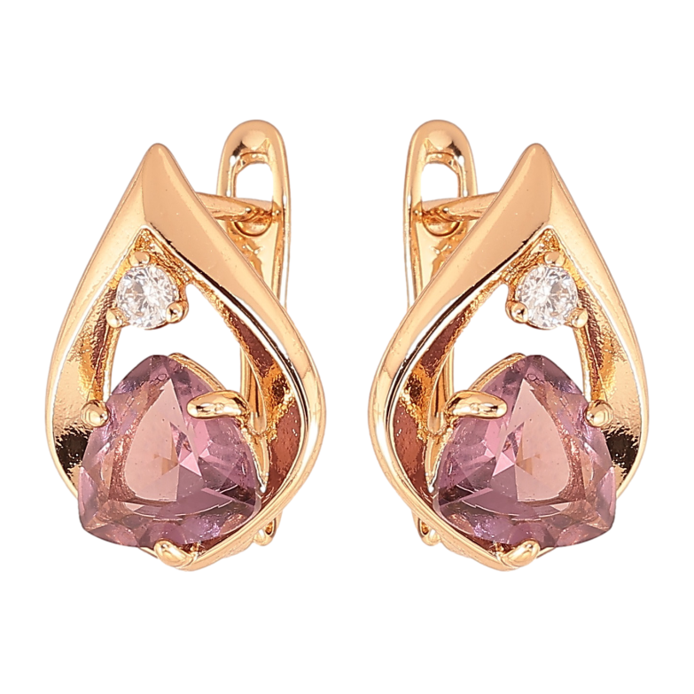 Серьги Xuping цвет позолота 18K английский замок капельки с сиреневыми кристаллами фото №1 Серьги Xuping цвет позолота 18K английский замок капельки с сиреневыми кристаллами фото №1