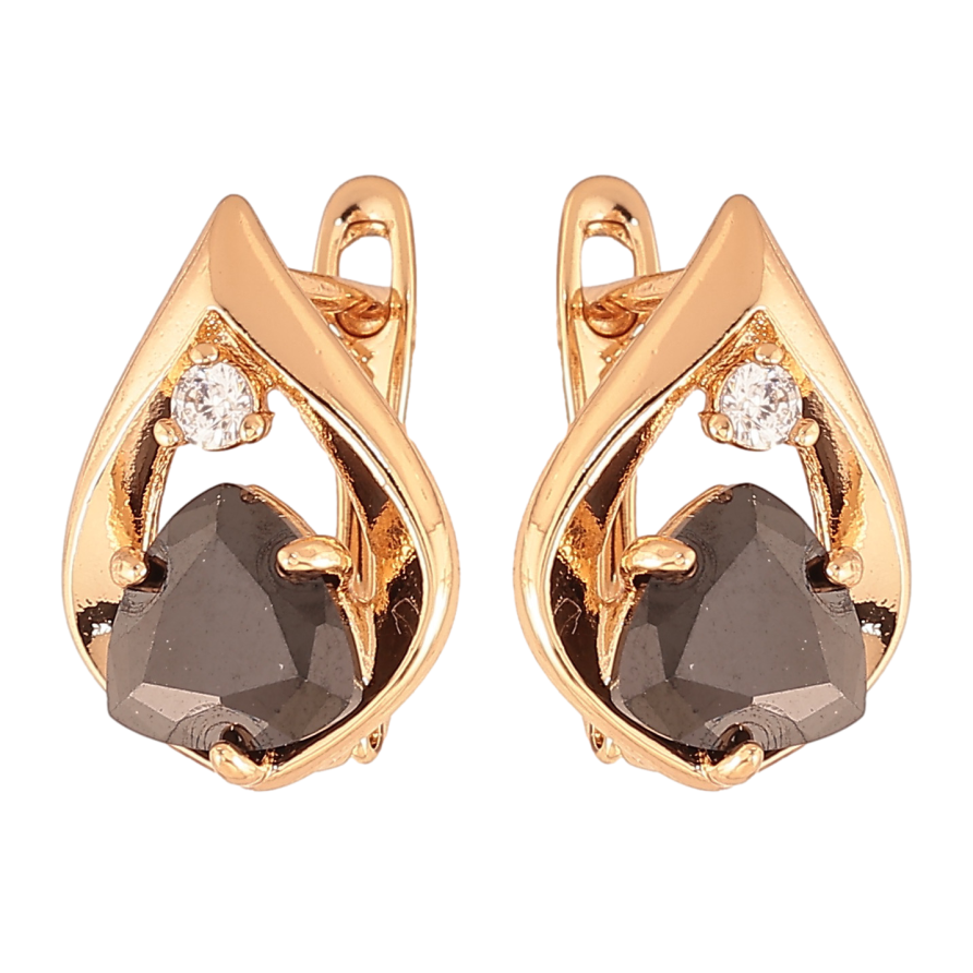 Сережки Xuping колір позолота 18K англійський замок крапельки з чорними кристалами фото №1 Сережки Xuping колір позолота 18K англійський замок крапельки з чорними кристалами фото №1