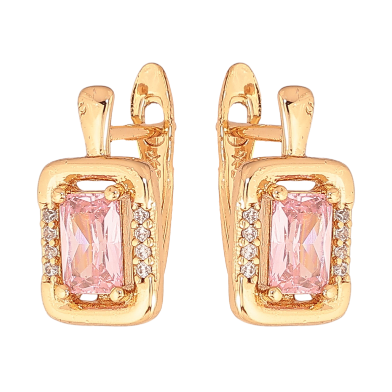 Серьги Xuping цвет позолота 18K английский замок узор с розовыми кристаллами фото №1 Серьги Xuping цвет позолота 18K английский замок узор с розовыми кристаллами фото №1