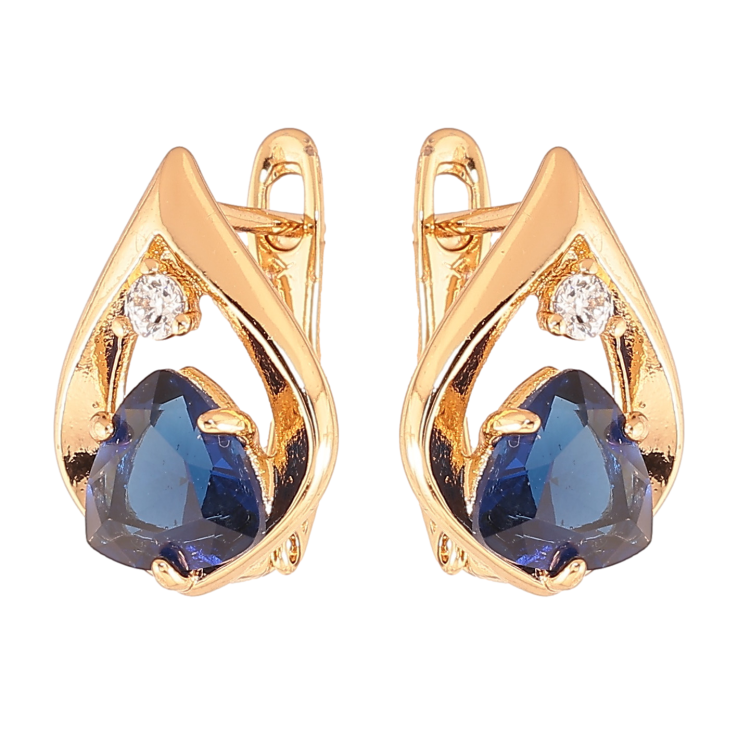 Сережки Xuping колір позолота 18K англійський замок крапельки з синіми кристалами фото №8