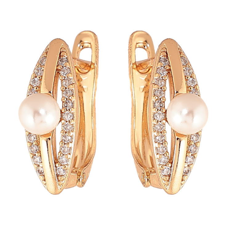 Сережки Xuping колір позолота 18K англійський замок візерунок з кристалами та перлинами фото №7