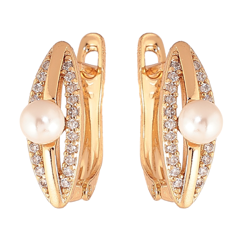 Сережки Xuping колір позолота 18K англійський замок візерунок з кристалами та перлинами фото №1 Сережки Xuping колір позолота 18K англійський замок візерунок з кристалами та перлинами фото №1