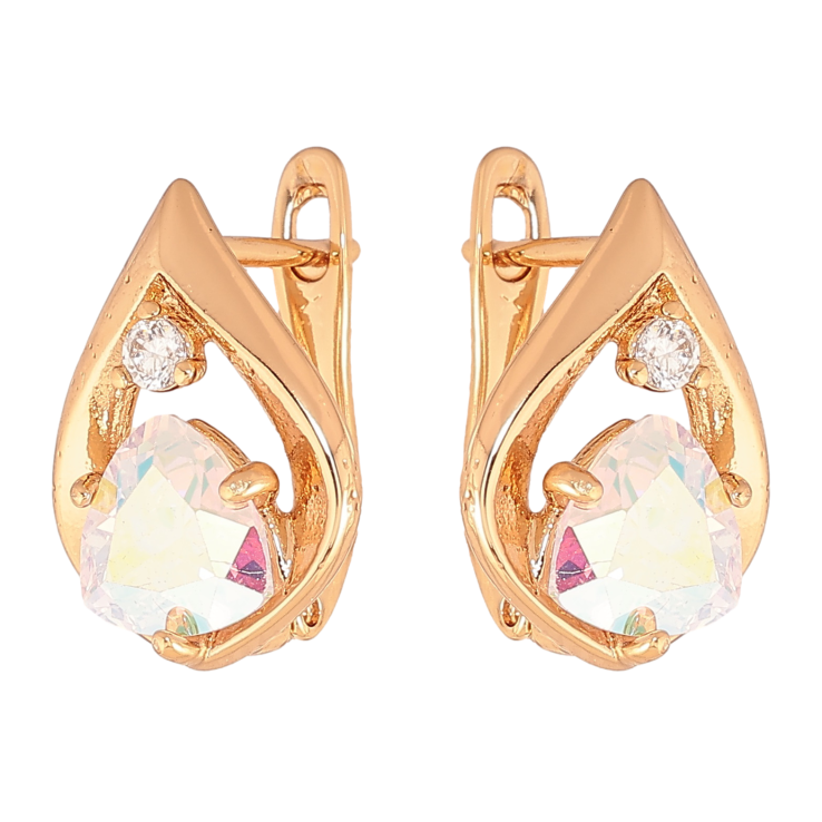 Сережки Xuping колір позолота 18K англійський замок візерунок з райдужними кристалами фото №5