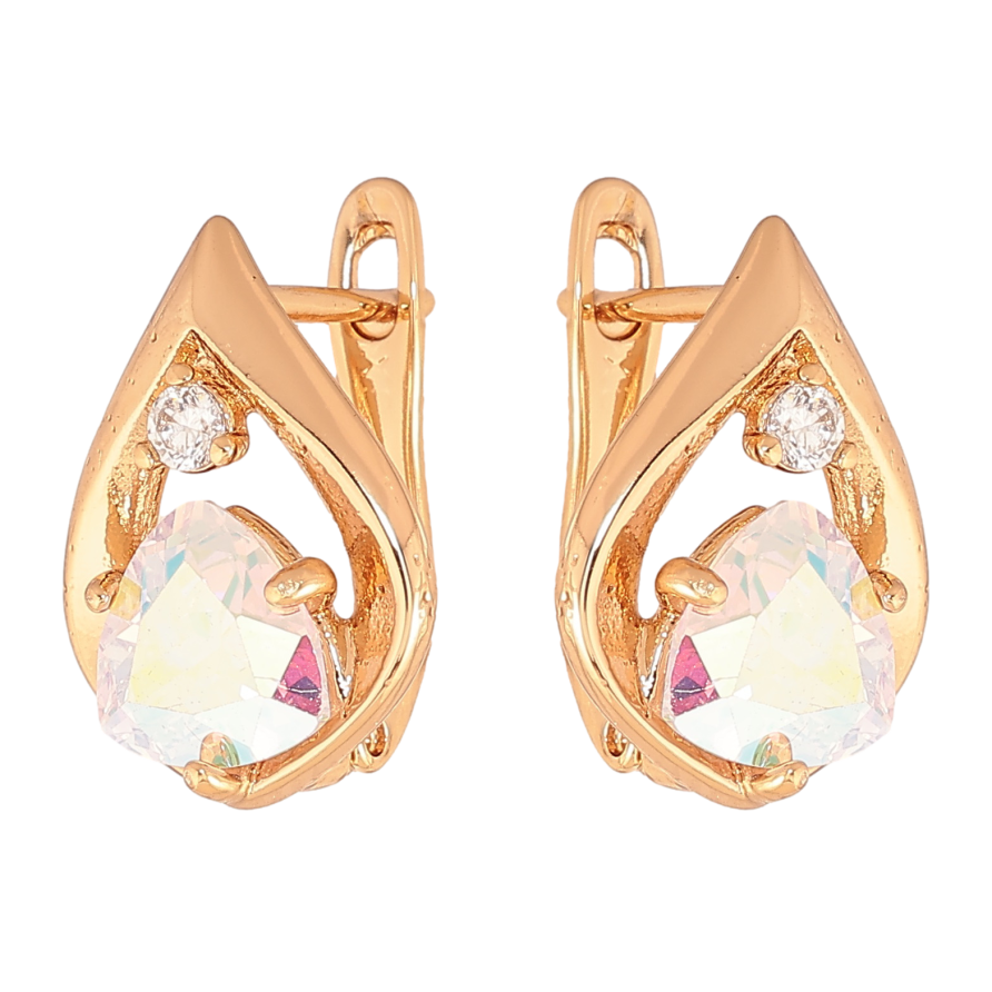 Сережки Xuping колір позолота 18K англійський замок візерунок з райдужними кристалами фото №1