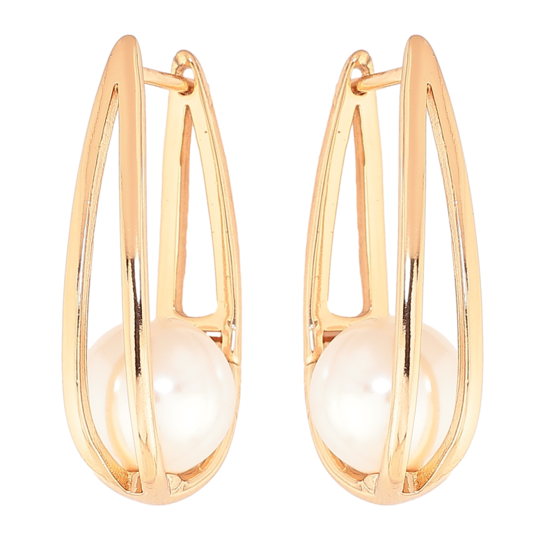 Сережки Xuping колір позолота 18K англійський замок візерунок з  перлинами фото №1