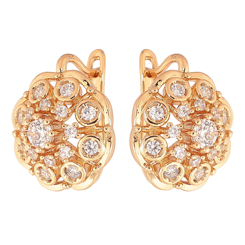 Сережки Xuping колір позолота 18K англійський замок візерунок з  кристалами фото №1