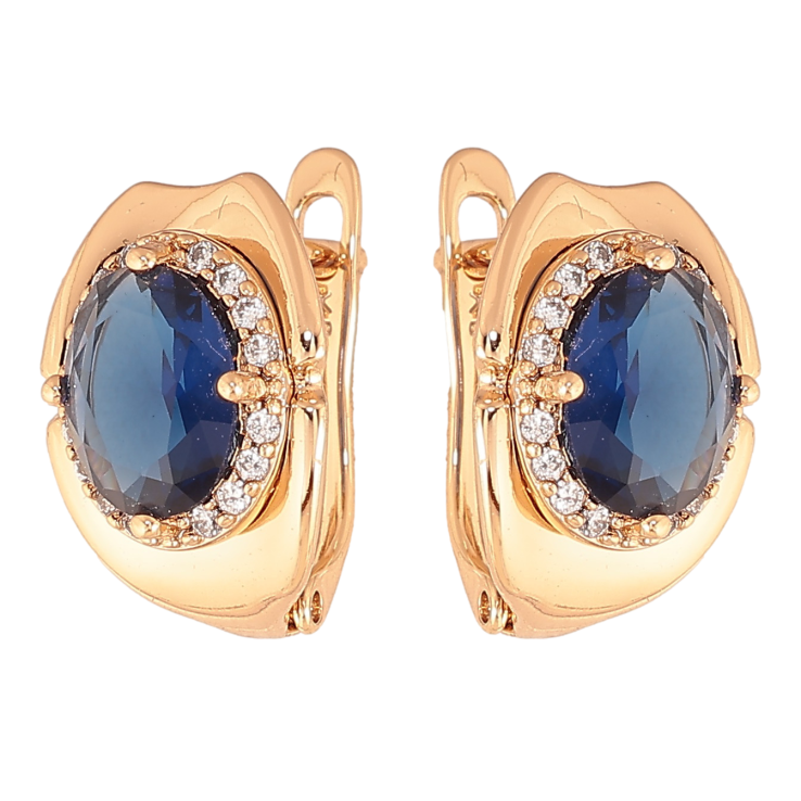 Сережки Xuping колір позолота 18K англійський замок візерунок з синіми кристалами фото №17 Сережки Xuping колір позолота 18K англійський замок візерунок з синіми кристалами фото №17