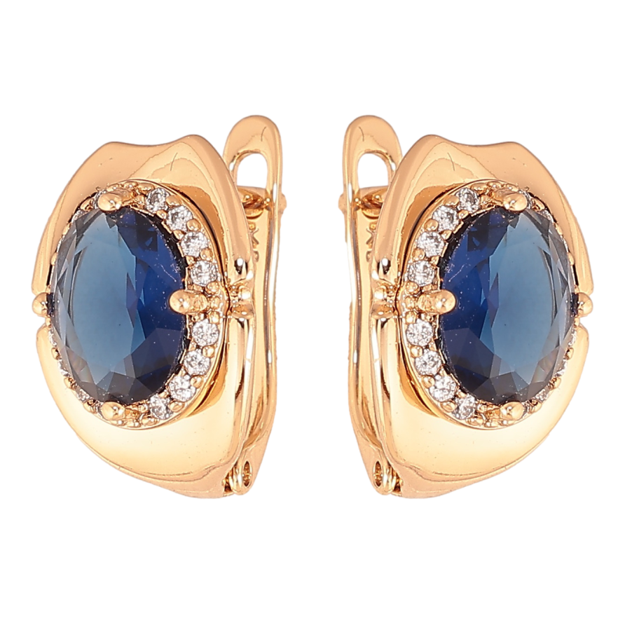 Серьги Xuping цвет позолота 18K английский замок узор с синими кристаллами фото №1