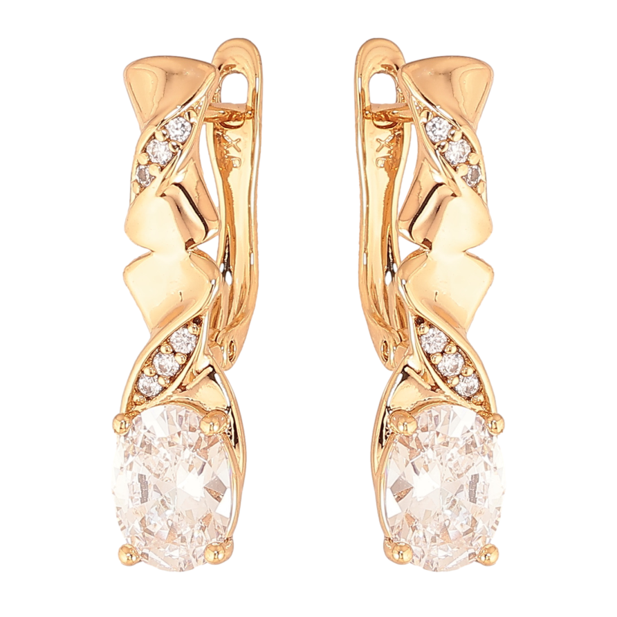 Сережки Xuping колір позолота 18K англійський замок візерунок з  кристалами фото №1