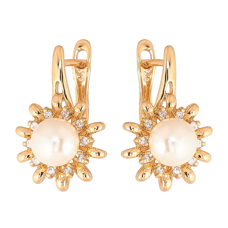 Сережки Xuping колір позолота 18K англійський замок квіточки з кристалами та перлинами фото №5 Сережки Xuping колір позолота 18K англійський замок квіточки з кристалами та перлинами фото №5