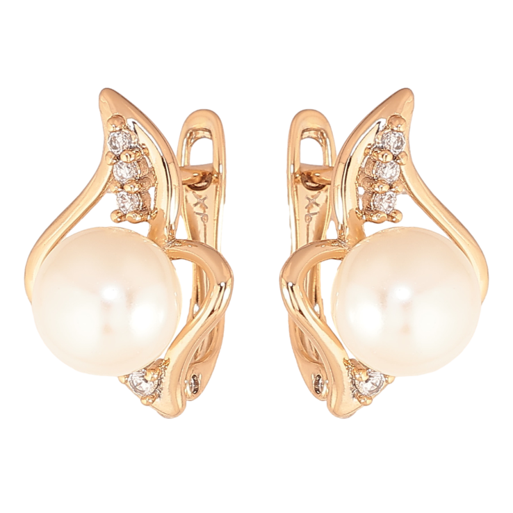 Сережки Xuping колір позолота 18K англійський замок візерунок з кристалами та перлинами фото №3 Сережки Xuping колір позолота 18K англійський замок візерунок з кристалами та перлинами фото №3