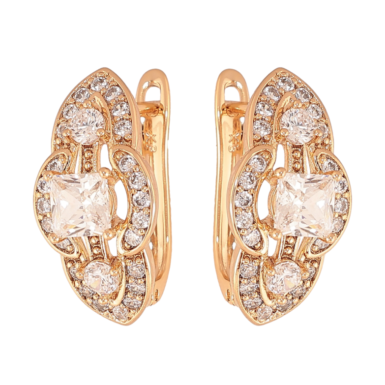 Серьги Xuping цвет позолота 18K английский замок узор с кристаллами фото №6