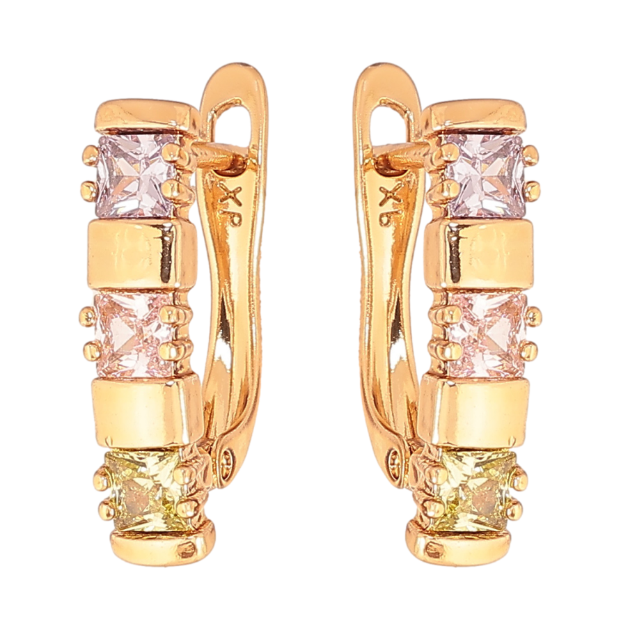 Серьги Xuping цвет позолота 18K английский замок узор с разноцветными кристаллами фото №1 Серьги Xuping цвет позолота 18K английский замок узор с разноцветными кристаллами фото №1