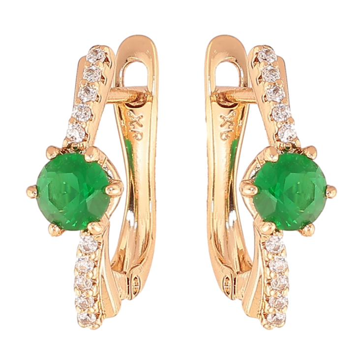Сережки Xuping колір позолота 18K англійський замок візерунок з зеленими кристалами фото №16