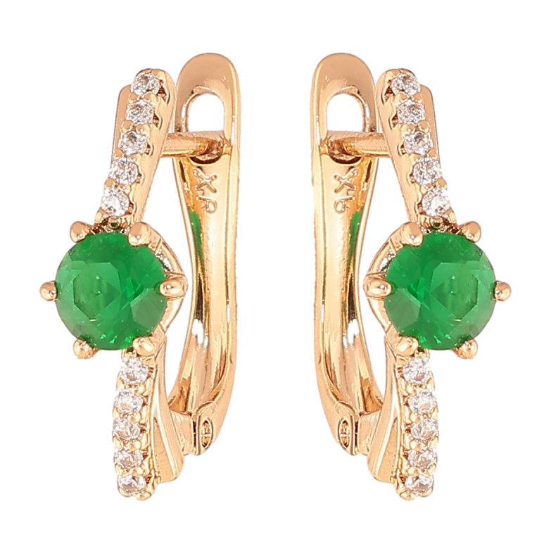 Серьги Xuping цвет позолота 18K английский замок узор с зелеными кристаллами фото №1 Серьги Xuping цвет позолота 18K английский замок узор с зелеными кристаллами фото №1