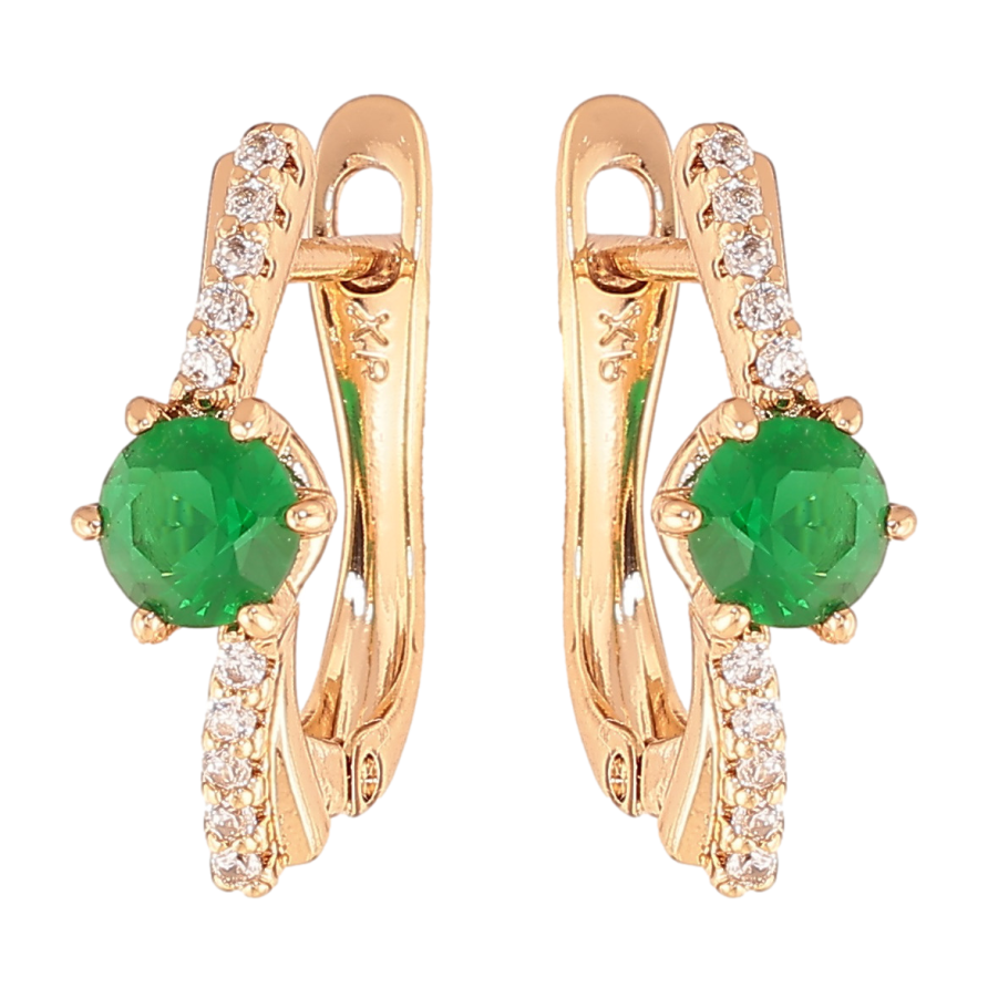 Серьги Xuping цвет позолота 18K английский замок узор с зелеными кристаллами фото №1 Серьги Xuping цвет позолота 18K английский замок узор с зелеными кристаллами фото №1