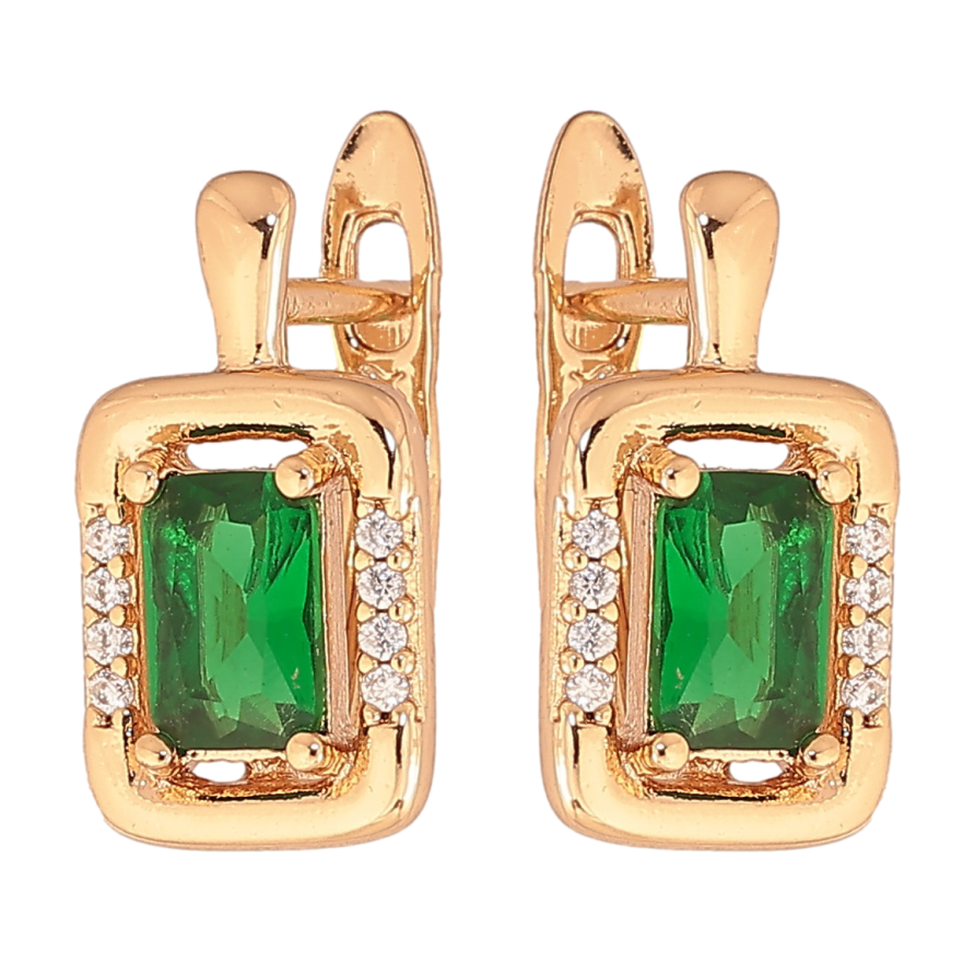 Серьги Xuping цвет позолота 18K английский замок узор с зелеными кристаллами фото №1 Серьги Xuping цвет позолота 18K английский замок узор с зелеными кристаллами фото №1