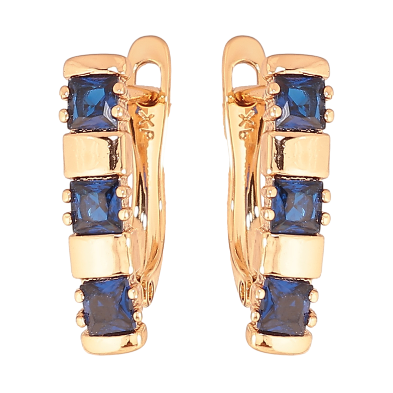 Серьги Xuping цвет позолота 18K английский замок узор с синими кристаллами фото №1 Серьги Xuping цвет позолота 18K английский замок узор с синими кристаллами фото №1