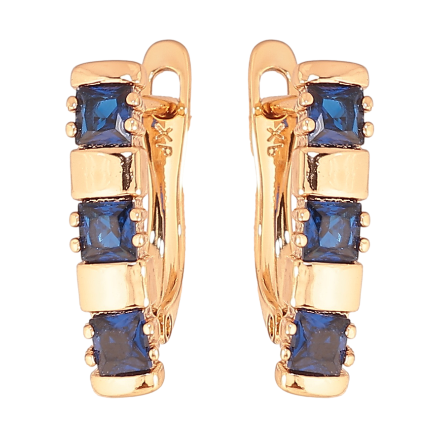 Серьги Xuping цвет позолота 18K английский замок узор с синими кристаллами фото №1 Серьги Xuping цвет позолота 18K английский замок узор с синими кристаллами фото №1
