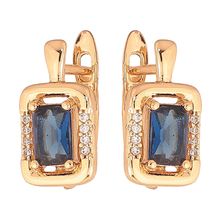 Серьги Xuping цвет позолота 18K английский замок узор с синими кристаллами фото №21